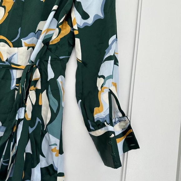 Reformation Chrisley Wrap Silk Mini Dress Lyra Green Floral V-Neck Long Sleeve - Picture 12 of 12